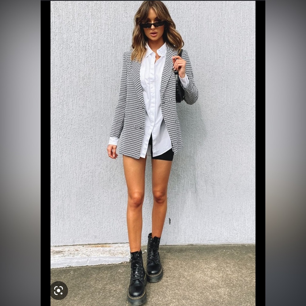 Davi Houndstooth Blazer Longline Jacket